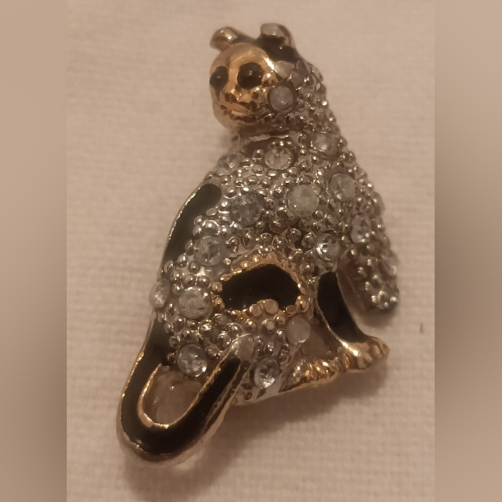 Crystal Cat Brooch with Black Enamel Accents